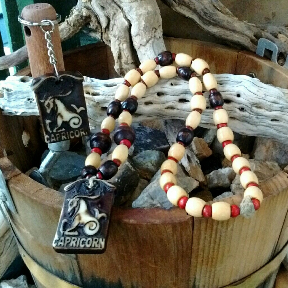 Capricorn Zodiac reversible necklace keychain set